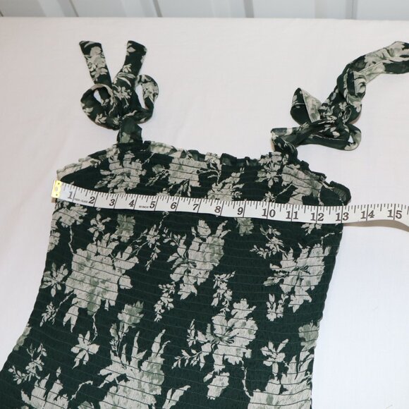 Abercrombie & Fitch Smocked Midi Dress Tie Straps Ruffle Green Floral Size S NWT - Picture 6 of 8